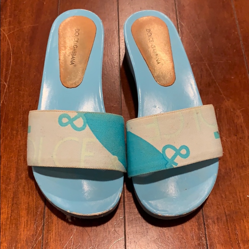 Dolce & Gabbana light blue wooden clog sandal